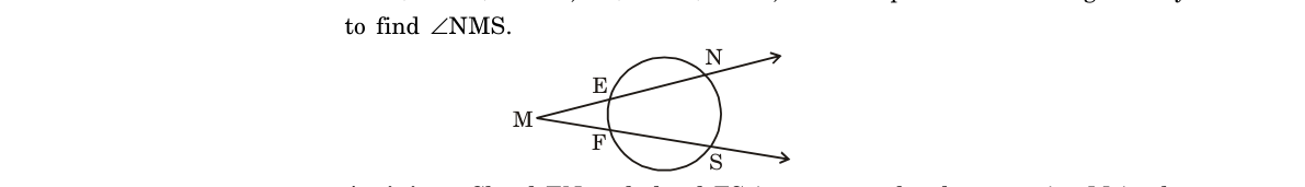 diagram for Find the angle between two secants meeting outside the circle as half the differ